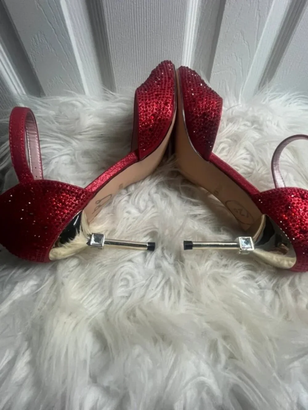 Blossom Red Rhinestone Pointed Toe Ankle Strap Heels